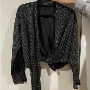 AKIRA Black and Gold Dotted Wrap Top